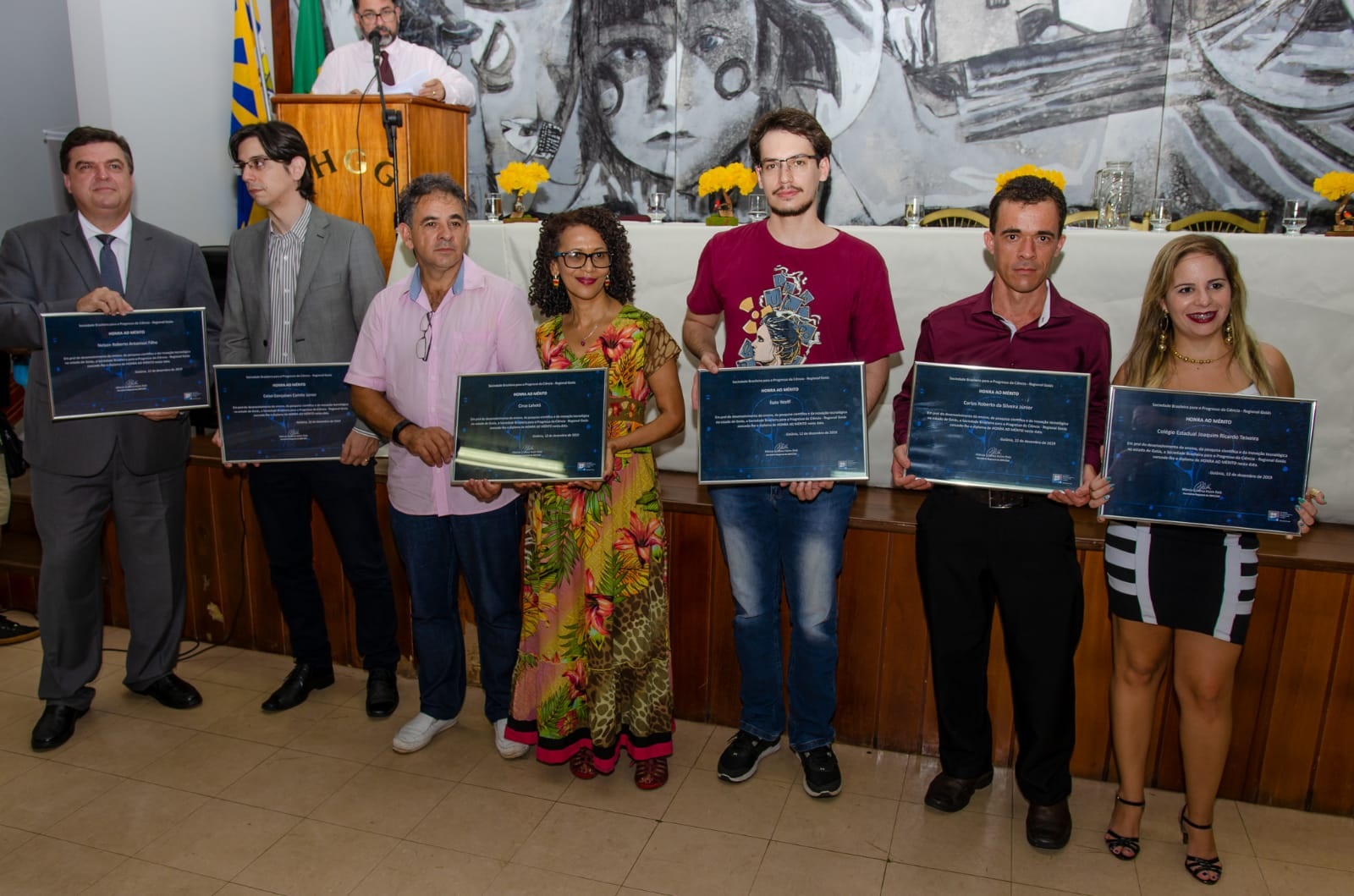 Cerimônia de premiação do XIII Fórum SBPC/GO de CT&I do Cerrado: A popularização da Ciência, realizado no dia 12 de dezembro, no Instituto Histórico e Geográfico de Goiás, em Goiânia.