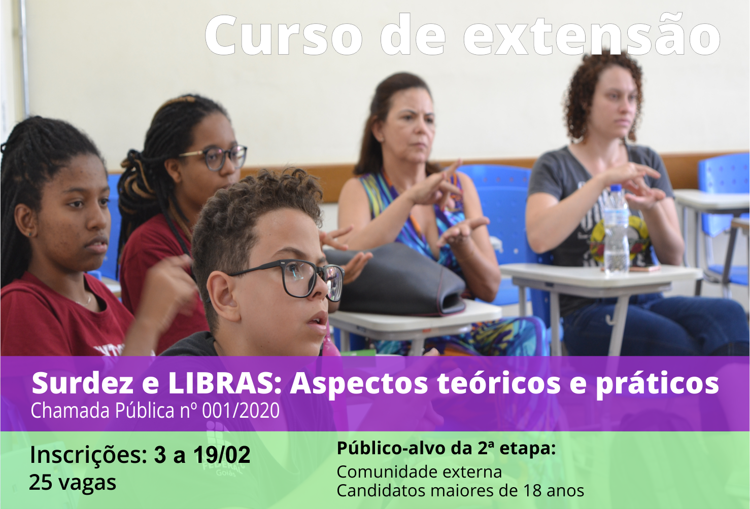 Banner de divulgação do curso de extensão Surdez e Libras