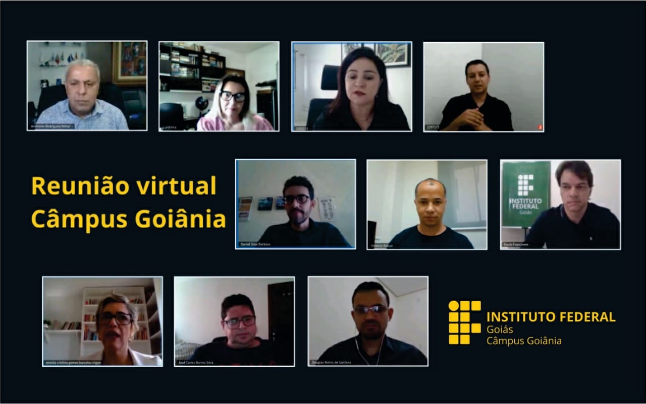 A reunião virtual entre a Reitoria do IFG, Diretoria-Geral do Câmpus Goiânia e a comunidade do câmpus ocorreu na manhã da sexta-feira, 31 de julho. A reunião virtual entre a Reitoria do IFG, Diretoria-Geral do Câmpus Goiânia e a comunidade do câmpus ocorreu na manhã da sexta-feira, 31 de julho.