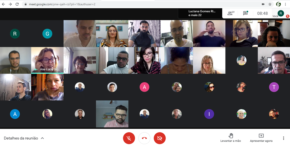 Imagem de print de tela de momento da reunião, realizada pela plataforma Google Meet Imagem de print de tela de momento da reunião, realizada pela plataforma Google Meet
