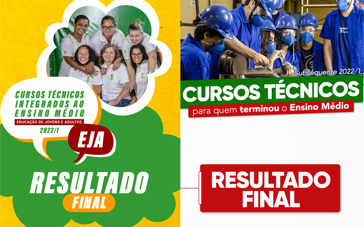 Resultados das seleções para cursos técnicos integrados EJA e subsequentes