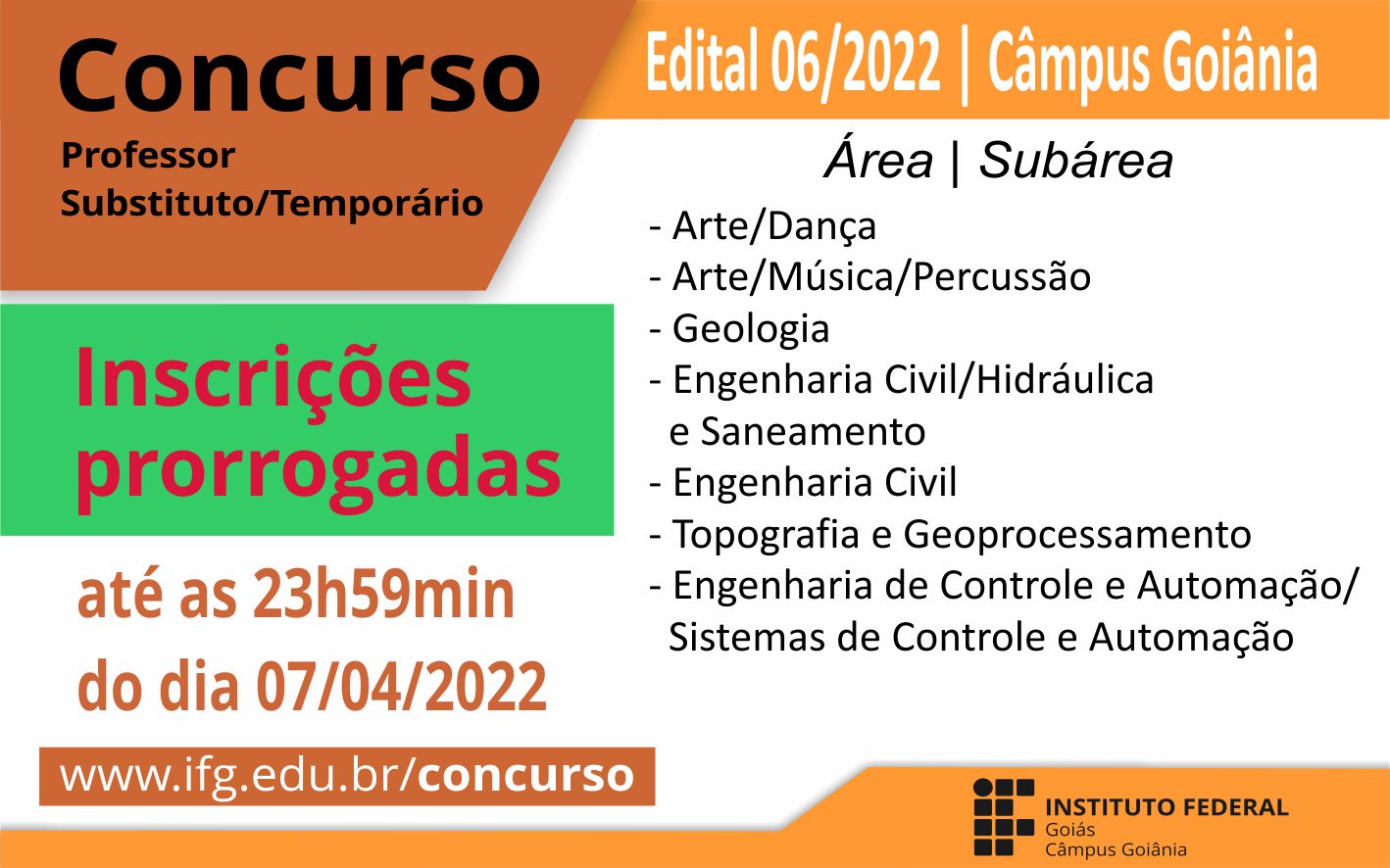 Inscrições custam R$ 40 e devem ser realizadas exclusivamente pela página de Concursos do IFG Inscrições custam R$ 40 e devem ser realizadas exclusivamente pela página de Concursos do IFG