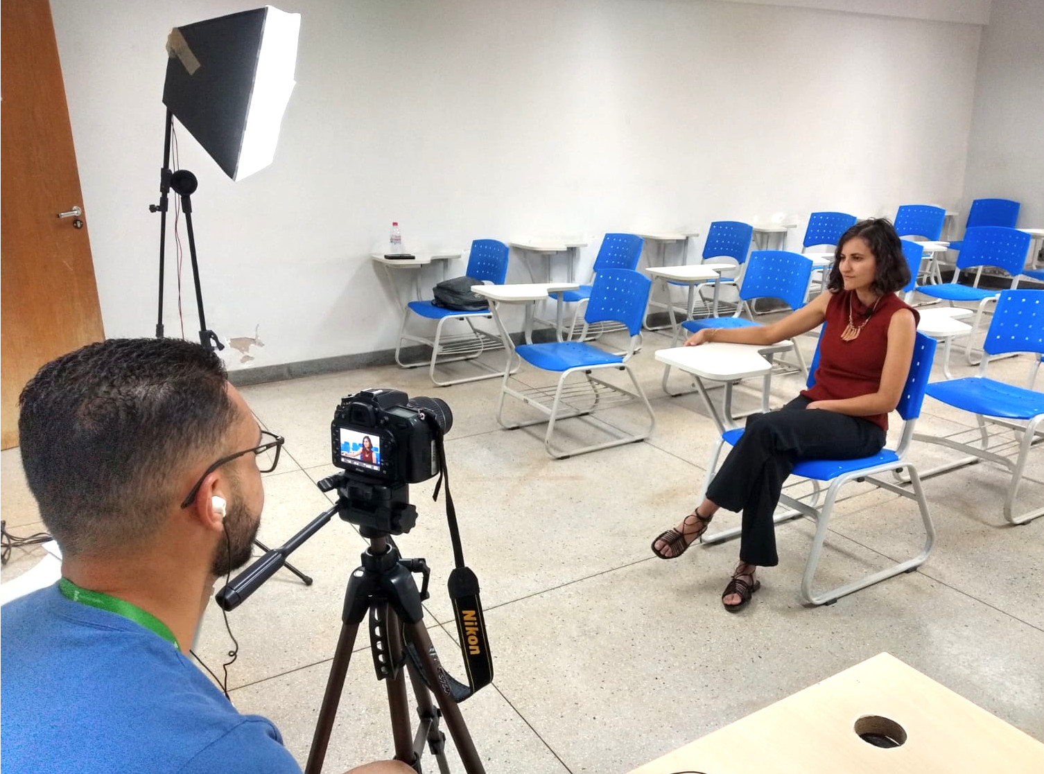Primeiro dia de gravação do projeto Tem Ciência no IFG!, com a estudante Abigail da Costa Faria