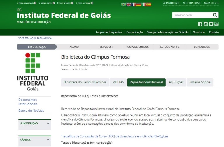 Página de acesso ao Repositório Institucional do Câmpus Formosa