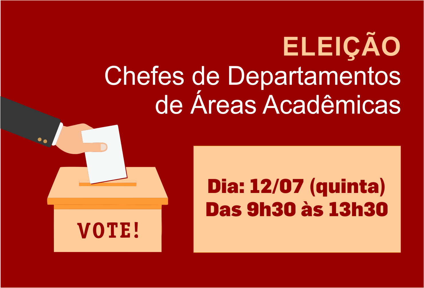 Votação para eleição de chefes dos departamentos acadêmicos 2, 3 e 4 será realizada no dia 12 de julho, no Câmpus Goiânia.
