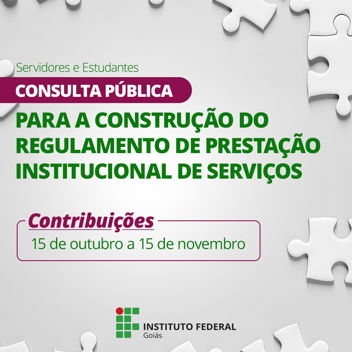 Consulta pública aberta de 15 de outubro a 15 de novembro
