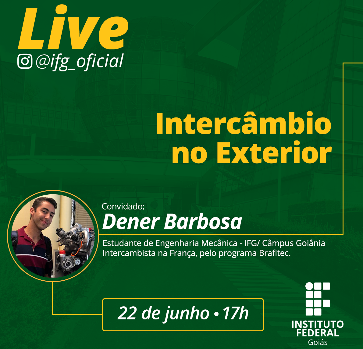 Live será na próxima segunda, 17 horas Live será na próxima segunda, 17 horas